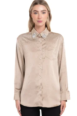 Camisa De Manga Larga Debrillos Y Piedras