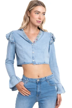 Camisa efecto mezlcilla con brillos