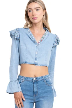 Camisa efecto mezlcilla con brillos