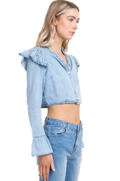 Camisa efecto mezlcilla con brillos