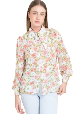 Camisa flores cuello solapa brillos
