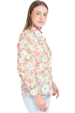 Camisa flores cuello solapa brillos