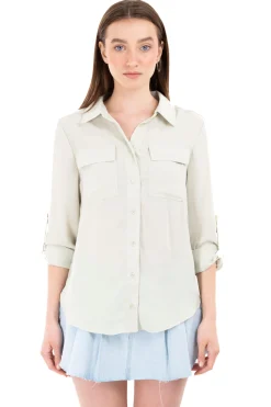 Camisa manga larga bolsos maxi