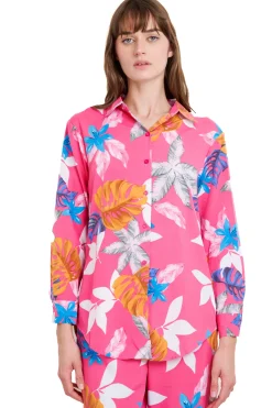 Camisa manga larga botones estampado flores