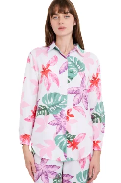 Camisa manga larga botones estampado flores