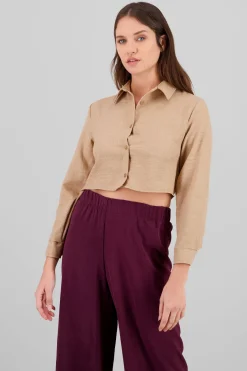 Camisa manga larga crop lisa