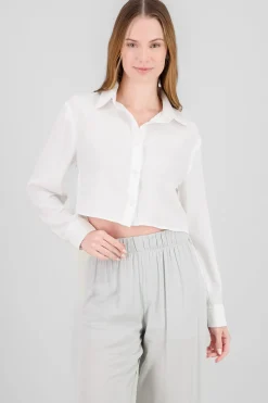 Camisa manga larga crop lisa