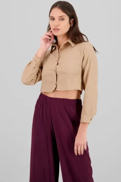 Camisa manga larga crop lisa