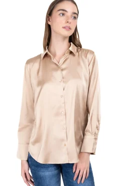 Camisa satín manga larga botones