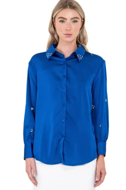 Camisa satín mangas brillos