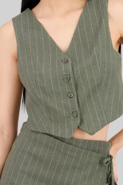 Chaleco crop sastreado rayas