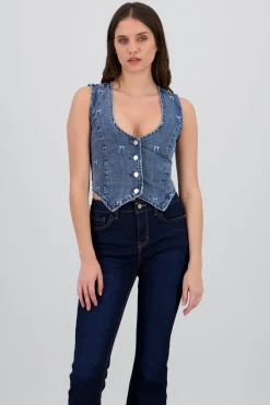 Chaleco de denim con bordado de moños