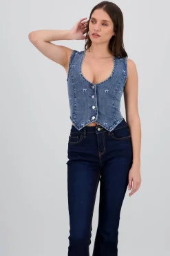Chaleco de denim con bordado de moños