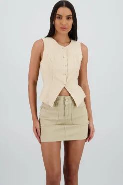 Chaleco de lino con botones liso