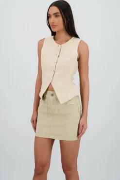 Chaleco de lino con botones liso