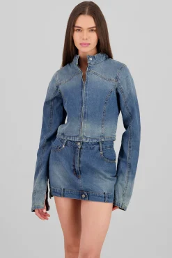 Chamarra cropped con cierre tipo moto