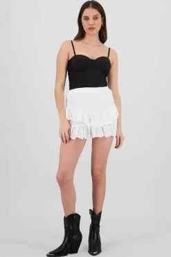 Falda con olanes y encaje algodon