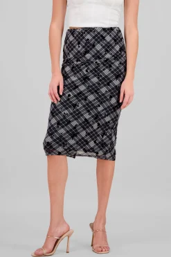 Falda maxi cuadros detalle flores