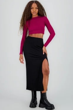 Falda midi detalle abertura lisa