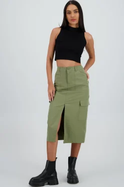 Falda midi detalle pretina lisa