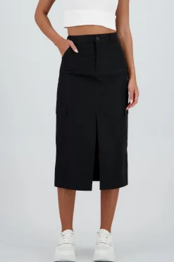 Falda midi detalle pretina lisa