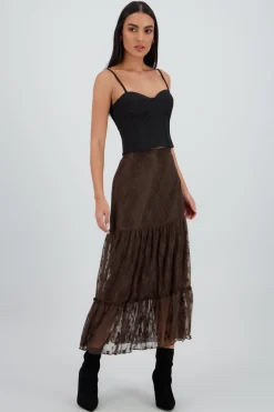 Falda midi olanes detalle encaje