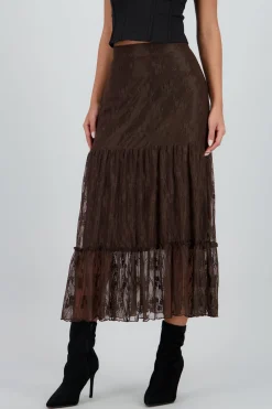 Falda midi olanes detalle encaje