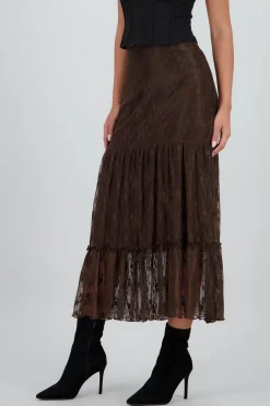 Falda midi olanes detalle encaje