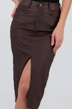 Falda midi pu detalle abertura