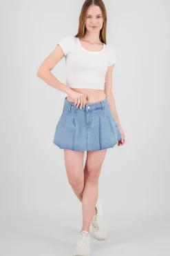 Falda mini denim tableada