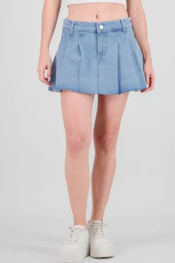 Falda mini denim tableada