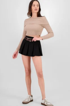 Falda tableada doble cinturon