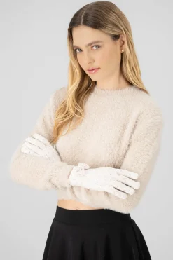 Guantes tejidos moño confeti