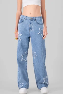 Jeans wide leg con estrellas