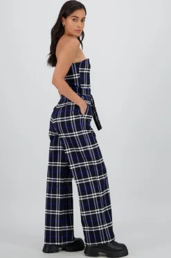 Jumpsuit strapless detalle cinturón cuadros