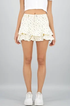 Mini falda olanes con mini flores de denim