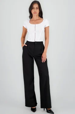 Pantalón Recto Pinzas Bolsillos