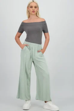Pantalón Wide Leg Cintura Alta Fruncida