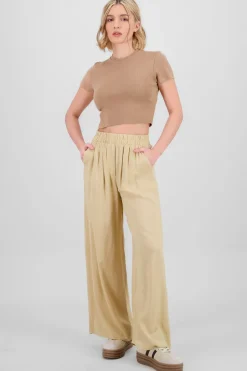 Pantalón Wide Leg Cintura Alta Fruncida