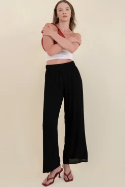 Pantalón Wide Leg Cintura Alta Fruncida