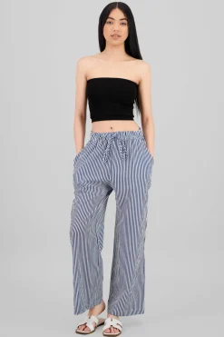 Pantalon amplio detalle resorte rayas