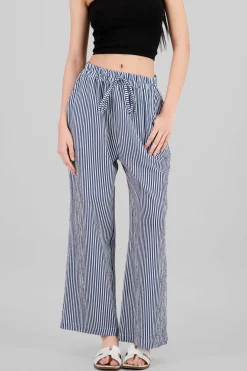 Pantalon amplio detalle resorte rayas