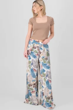 Pantalon pinzas estampado tropical