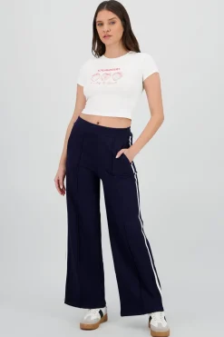 Pants detalle costura resorte ancho contraste