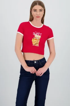 Playera contraste estampado osito