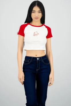 Playera contraste mangas estampado conejito