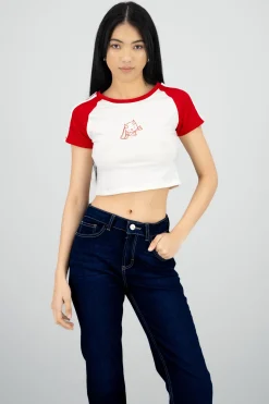 Playera contraste mangas estampado conejito