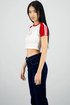 Playera contraste mangas estampado conejito