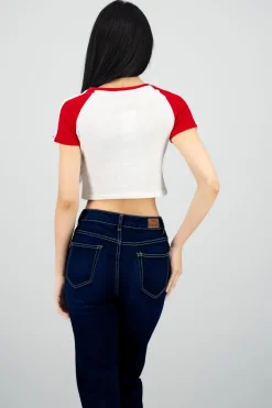 Playera contraste mangas estampado conejito