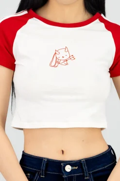 Playera contraste mangas estampado conejito